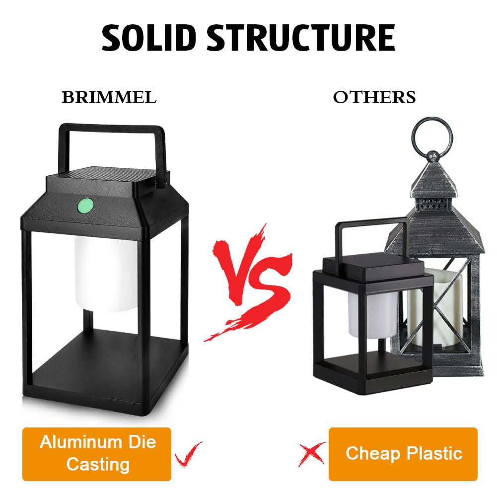 BRIMMEL Solar Outdoor Lantern Aluminum LED Portable Rechargeable Table Lamp 35W 3000K Outdoor Nightstand Lamp IP44 Waterproof Cordless Touch Control