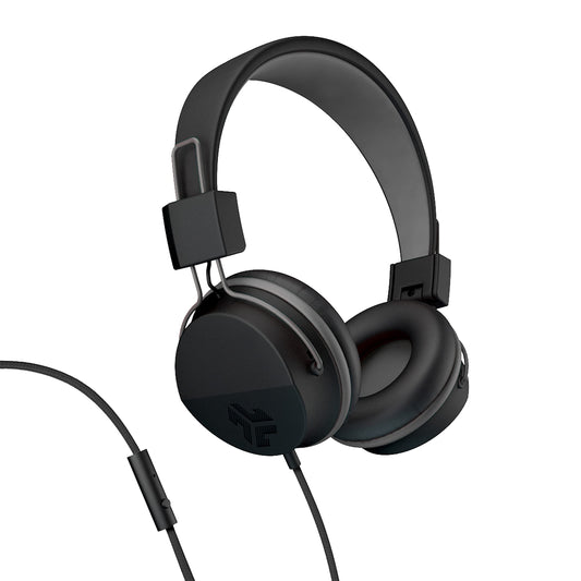 JLab Neon Folding On-Ear Headphones, Black, Wired Headphones, Tangle Free Cord, Noise Isolation, 40mm Neodymium Drivers, C3 Sound (Crystal Clear