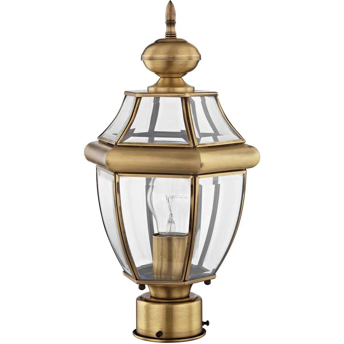 Livex Lighting Lantern 2153-01 Outdoor Post with Clear Beveled Glass Shades, Antique Brass