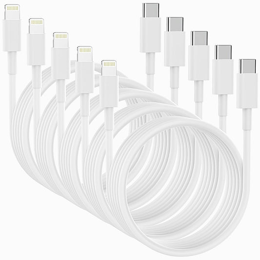 5Pack Apple MFi Certified USB C to Lightning Cable 6FT - Fast Charging for iPhone 14 to 8