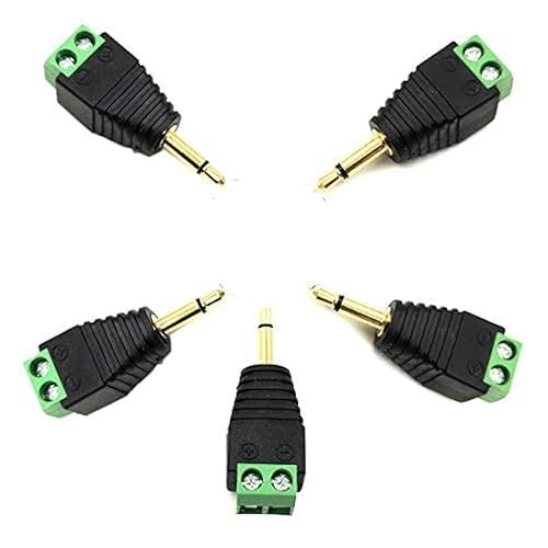 Kework 5 Pack 1/8" 3.5mm TS Male Jack Terminal Block Connector, 3.5 Mono Audio Plug Headphone AUX Balun Bolt Screw Solderless Terminal Adapter