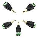 Kework 5 Pack 1/8" 3.5mm TS Male Jack Terminal Block Connector, 3.5 Mono Audio Plug Headphone AUX Balun Bolt Screw Solderless Terminal Adapter