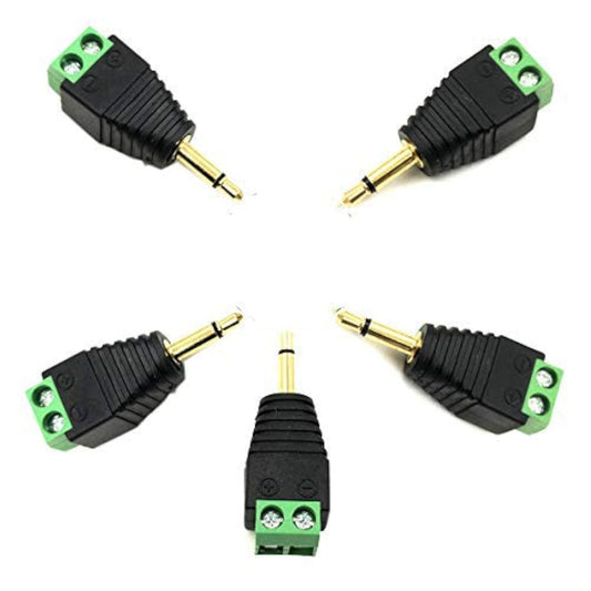 Kework 5 Pack 1/8" 3.5mm TS Male Jack Terminal Block Connector, 3.5 Mono Audio Plug Headphone AUX Balun Bolt Screw Solderless Terminal Adapter