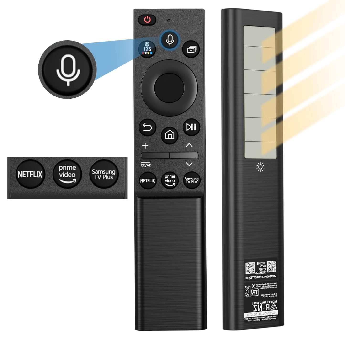 BN59-01357A BN59-01357F BN59-01357P Solar Voice Remote Replacement for Samsung Frame Smart TV Remote with Rechargeable Solar Cell