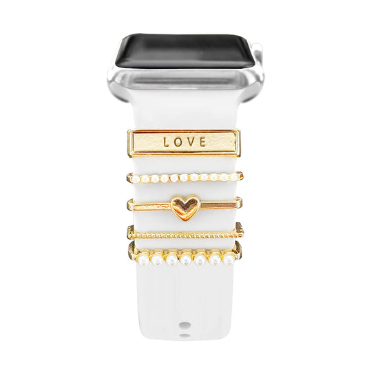 5Pcs Charms for Apple Watch band 41mm 45mm 40mm 44mm 38mm 42mm 46mm 49mm Women,Diamond+Metal Jewelry Decorative Ring For iWatch series 11 10 9 8 7 6 5