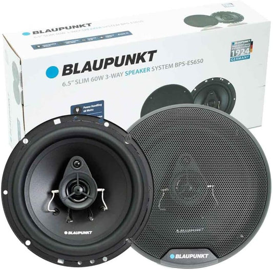 BLAUPUNKT BPS-ES650 6.5" 3-Way Car Speakers 120W per Pair - Slim Design, Full Range 60Hz - 20kHz, 4 Ohm (2pc)