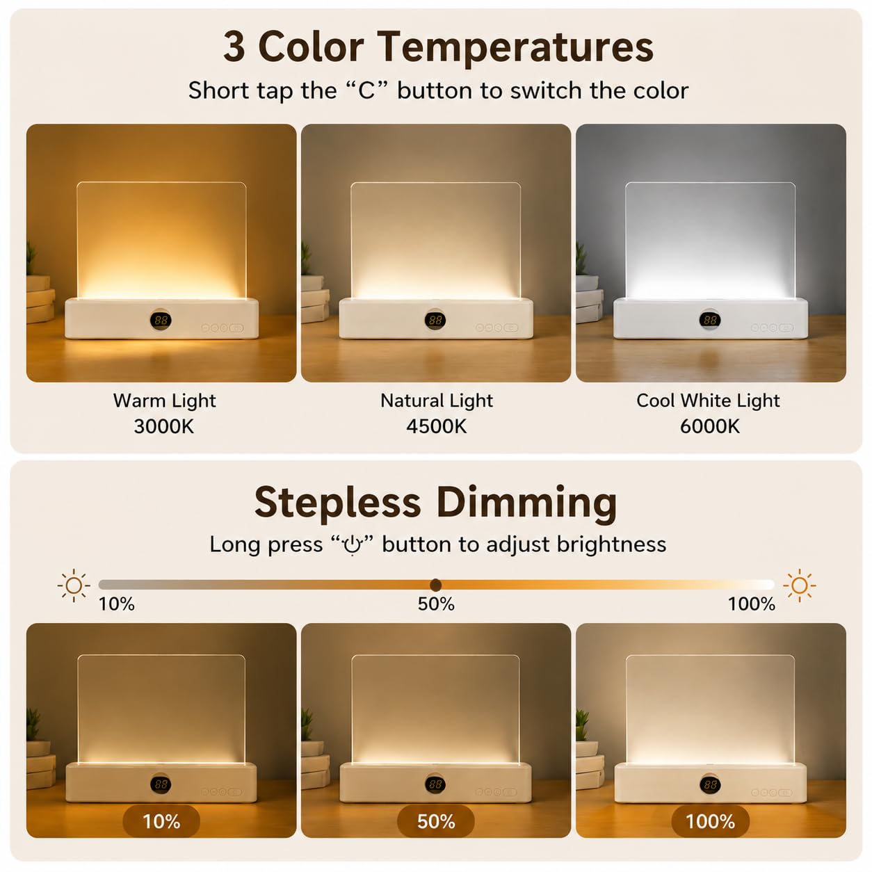 QIURUNMA Rechargeable LED Book Page Light with Timer, 3 Color Modes & Stepless Dimming, Clear Acrylic Panel, Bedside Reading Lamp for Nighttime Study