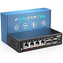 6 Port 2.5G Unmanaged Ethernet Switch, 4 x 2.5G Base-T Ports, 2 x 10G SFP, Compatible with 100/1000/2500Mbps, VLAN, Fanless, Desktop/Wall Mount