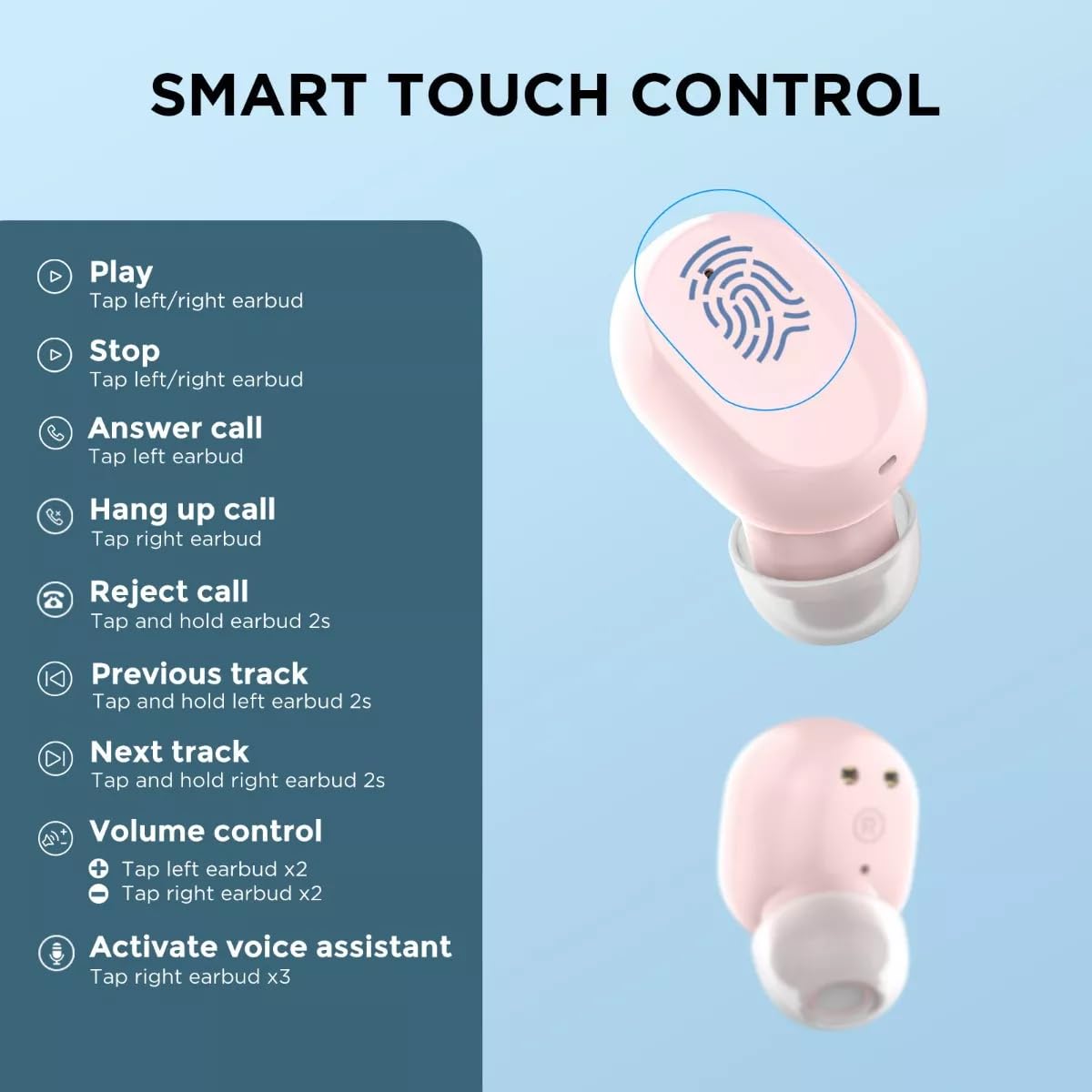 HTC True Wireless Earbuds 6 Bluetooth 5.3 in Ear Stereo Headphones Touch Control with Built-in Microphone, Wireless Noise Cancelling Earbuds 22H