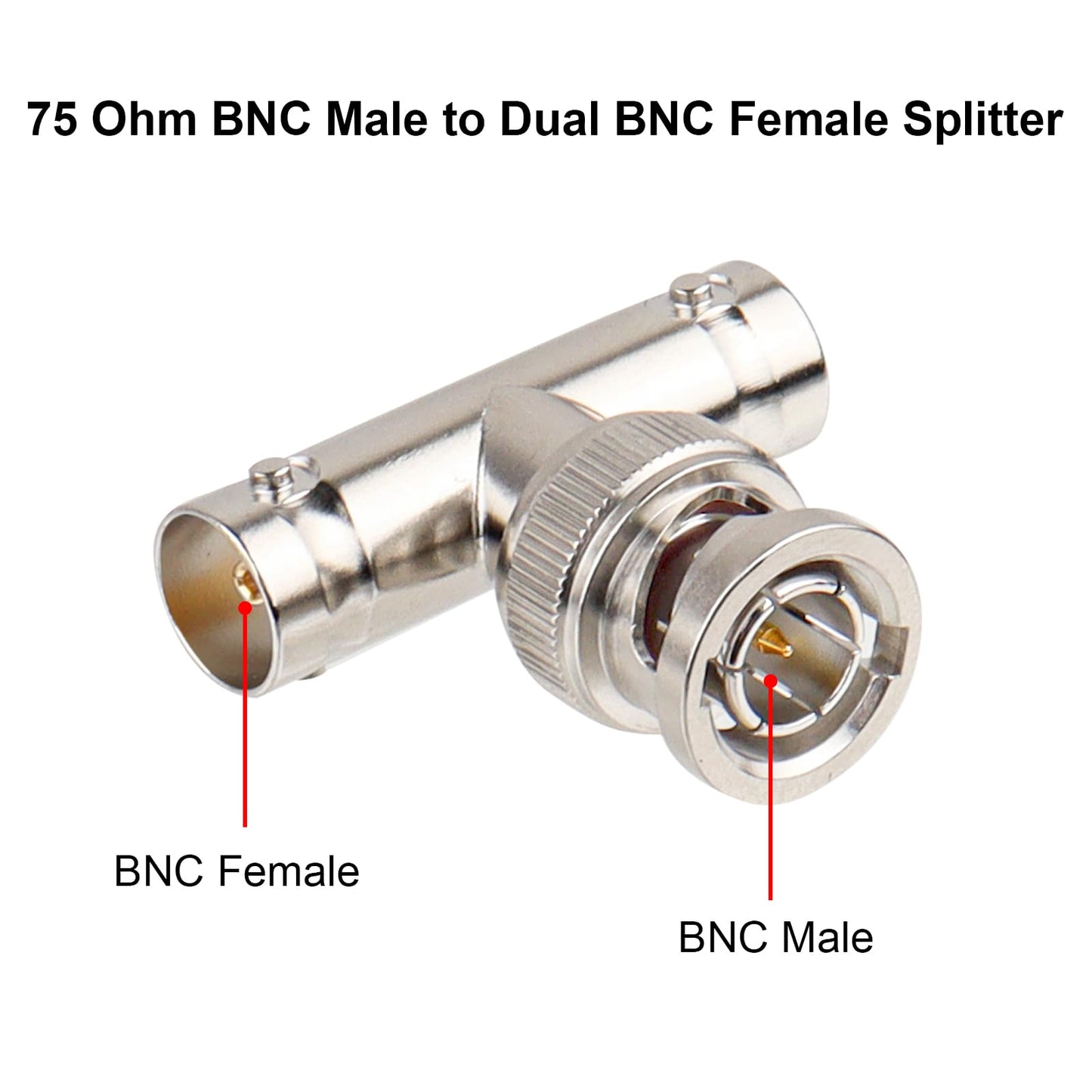 XRDS-RF BNC Splitter Adapter 2 PCS, 75 Ohm Male to Dual Female 3 Way Video for CCTV Security Cameras