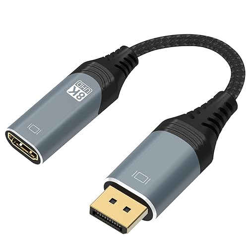 ConnBull DisplayPort to HDMI Adapter 8K, Uni-Directional DP 1.4 to HDMI 2.1 Screen (Male to Female) Cable Support 8K@60Hz/4K@120Hz Display for HP