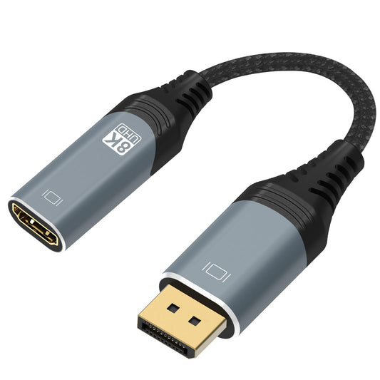 ConnBull DisplayPort to HDMI Adapter 8K, Uni-Directional DP 1.4 to HDMI 2.1 Screen (Male to Female) Cable Support 8K@60Hz/4K@120Hz Display for HP