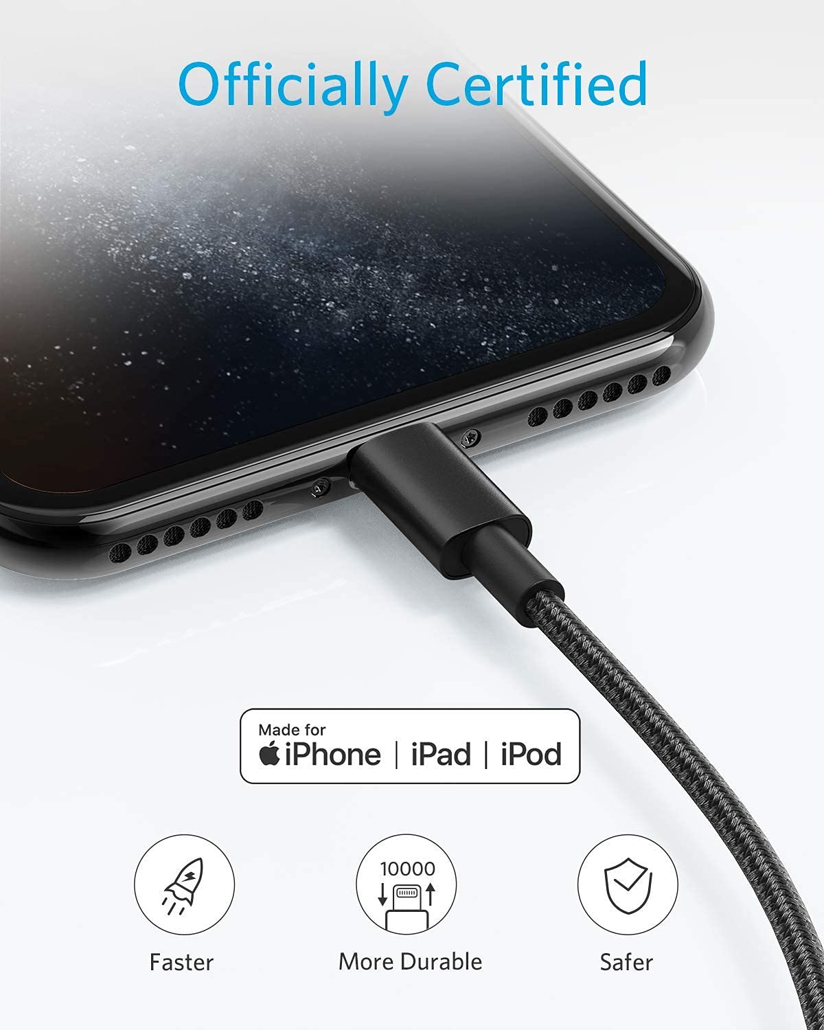 Anker 6 ft Premium Double-Braided Nylon Lightning Cable, Apple MFi Certified for iPhone Chargers, iPhone X/8/8 Plus/7/7 Plus/6/6 Plus/5s, iPad, iPad…