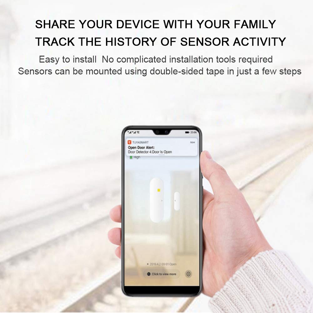 Smart Door Window Sensor,Door Open Closed Alarm Detectors Compatible Home and Tuya Voice Control,Real Time SMS Notification