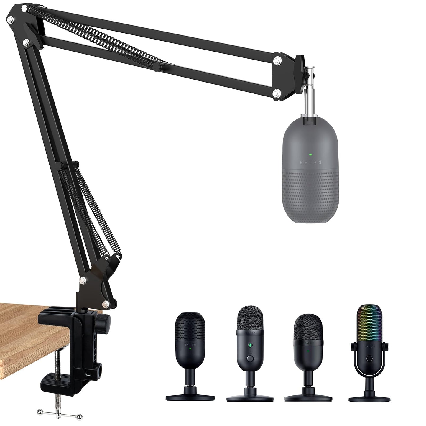 Razer Seiren X Mic Boom Arm with Foam Windscreen, Suspension Boom Scissor Arm Stand with Pop Filter Cover for Razer Seiren X USB Streaming Microphone