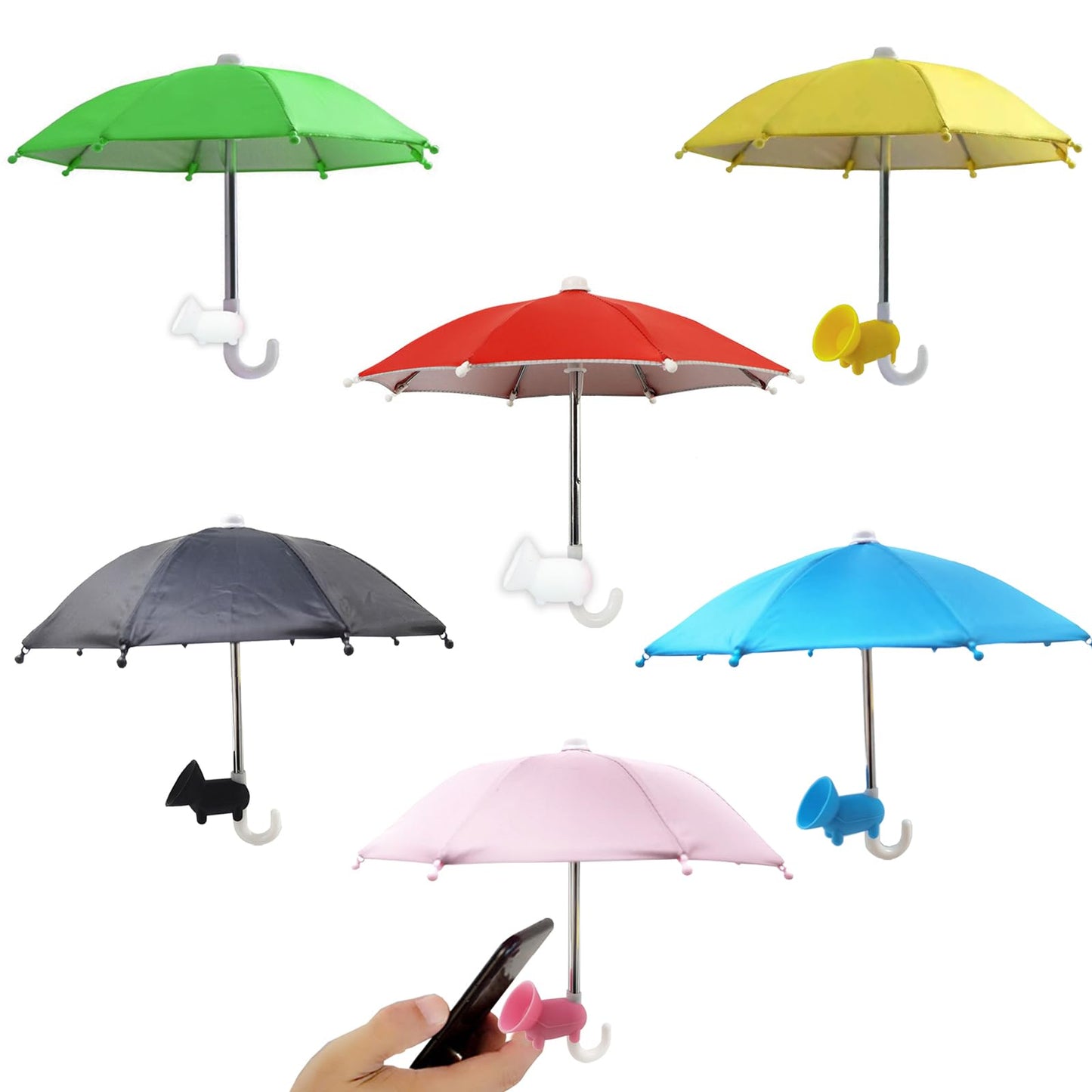 Wzttdm 6Pcs Phone Umbrella, Sun Shade with Suction Cup Stand, Outdoor Mobile Holder with Adjustable Piggy Suction Cup