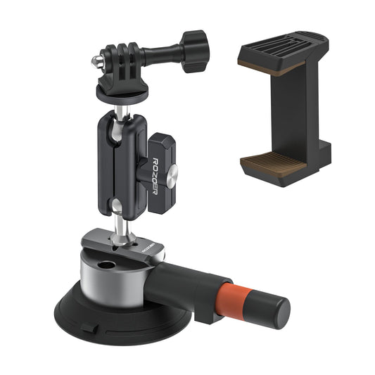 ROZOER 3" Suction Cup Mount Kit for Action Cams/Phone/360 Camera/DSLR Comes with Adapter for GoPro, Phone Clip, 3.84" Universal Magic Arm