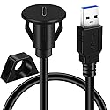 BATIGE Small USB 3.0 Male to Type C 3.0 Female Car Flush Mount Cable USB C 3.0 Panel Mount Extension Cable for Car Truck Boat Motorcycle Dashboard 3ft