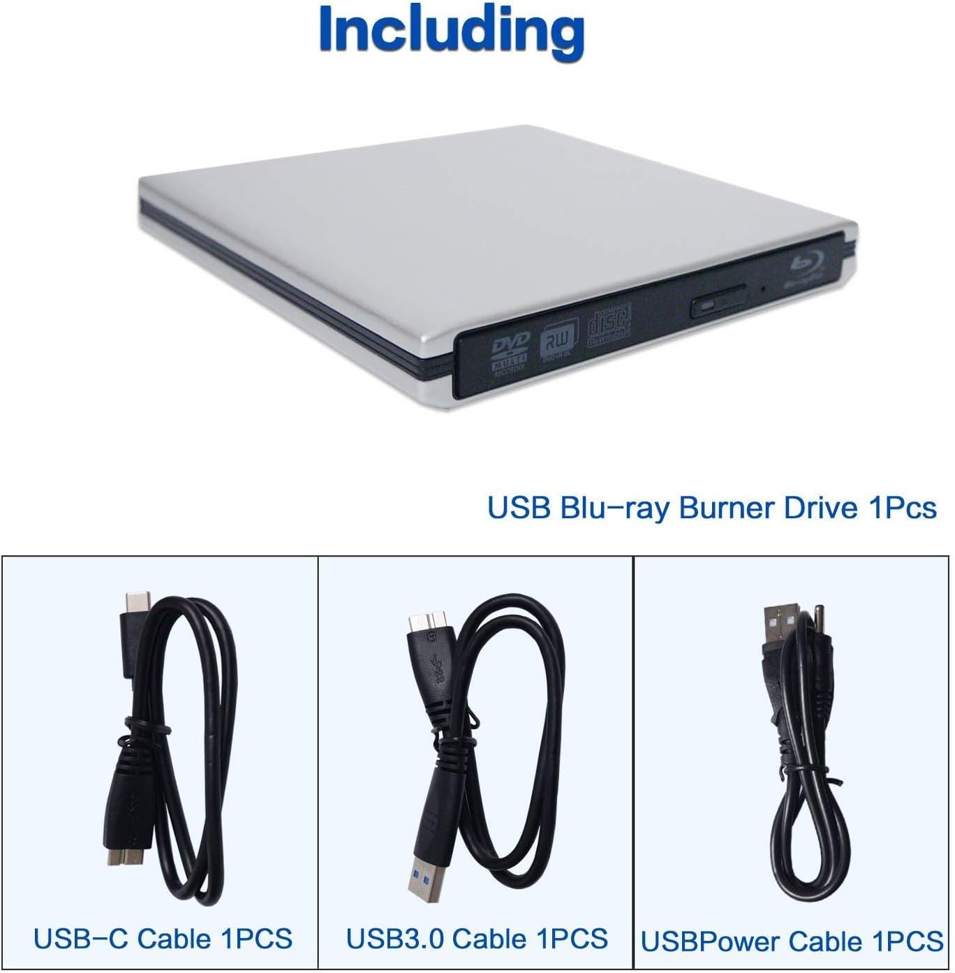 JOYIN-BURN Aluminum External USB 3.0 and USB C UHD 4K Blu-Ray Writer BD-RE BD Burner Blu-ray DVD CD Super-Muti Drive for PC Laptop iMac and Mac
