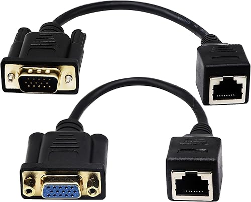 zdyCGTime RJ45 to VGA Cable, VGA 15-Pin Port Female&Male to RJ45 Female Cat5/6 Ethernet LAN Console for Multimedia Video?15CM/6Inch? 2Pack
