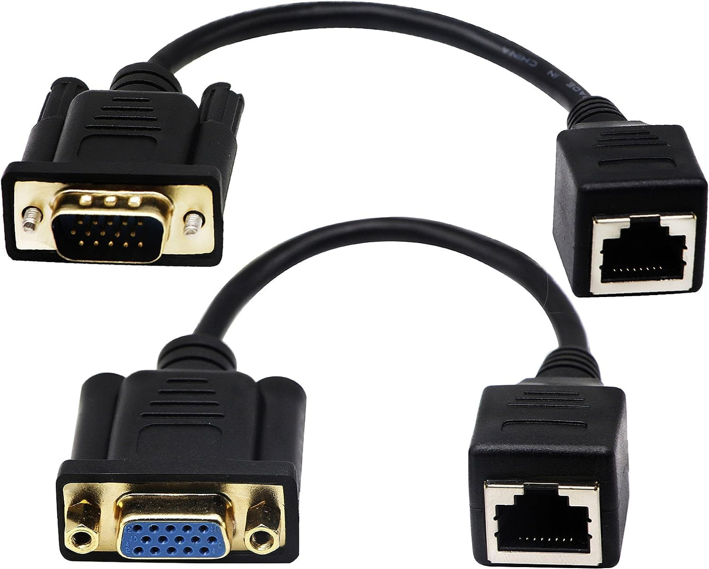 zdyCGTime RJ45 to VGA Cable, VGA 15-Pin Port Female&Male to RJ45 Female Cat5/6 Ethernet LAN Console for Multimedia Video?15CM/6Inch? 2Pack