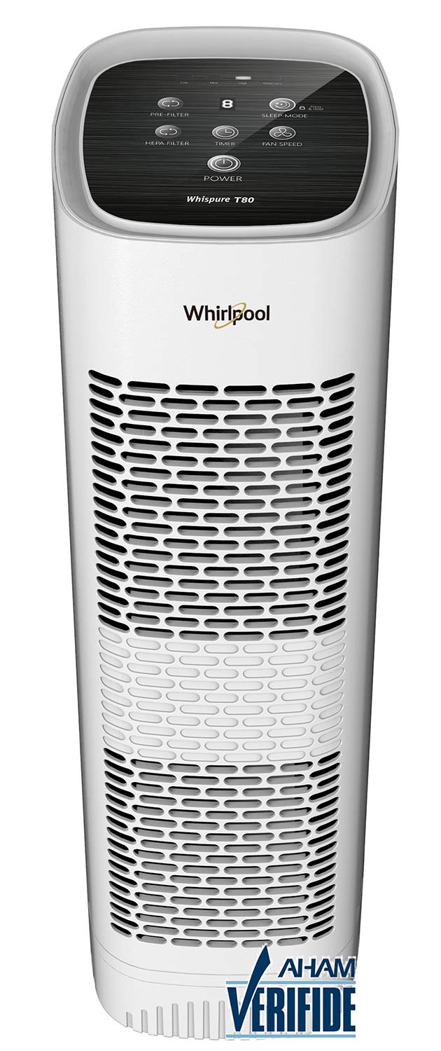 Whirlpool WPT80P Whispure True Hepa Air Purifier, Activated Carbon Advanced Anti-Bacteria, Ideal for Wildfire, Allergies, Odors, Pet Dander, Mold