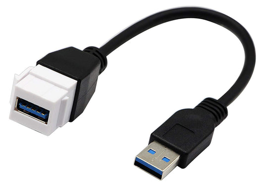 Halokny USB 3.0 Keystone Jack Inserts Cable, Haokiang USB 3.0 A Female to USB A 3.0 Male Keystone Insert Wall Plate Outlet Panel Adapters Connector