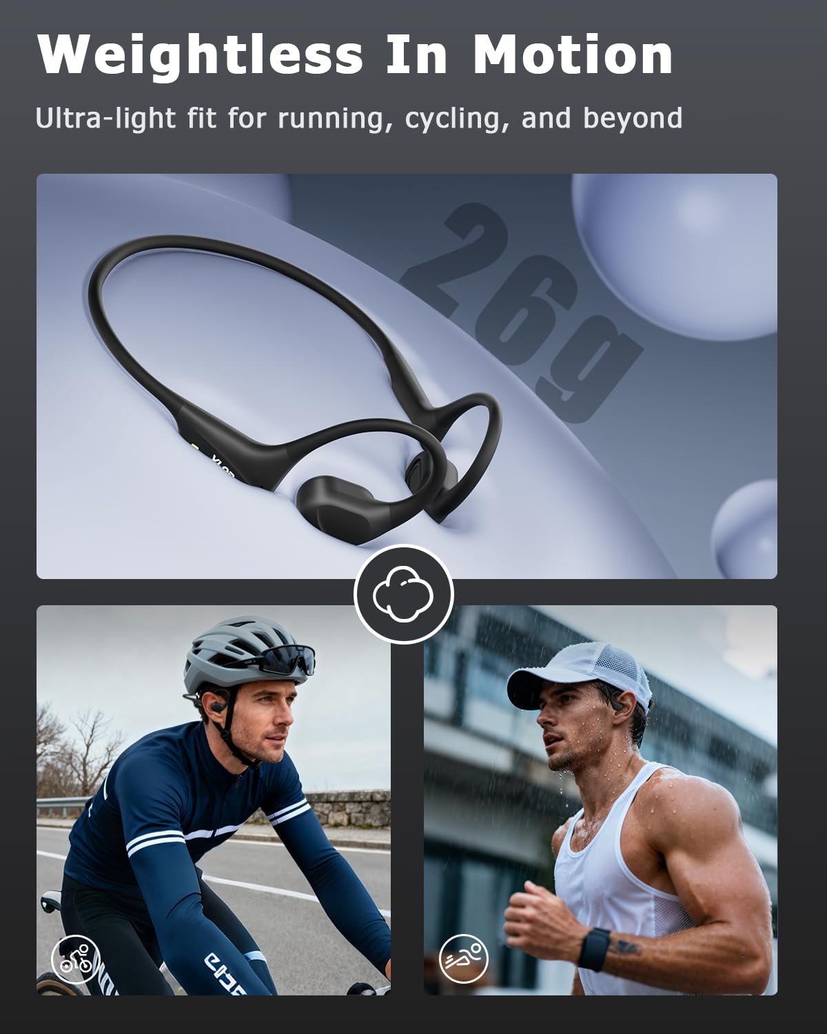 VLOP Bone Conduction Swimming Headphones - IP68 Waterproof, Open-Ear MP3 Headphones with 32GB Memory, Bluetooth 6.0 Wireless Sport Headset for Running