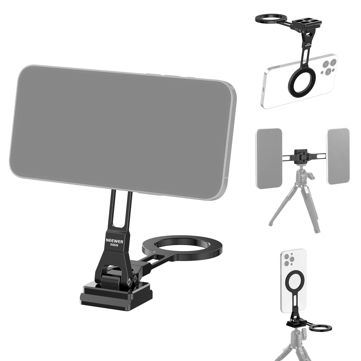NEEWER Dual Magnetic Phone Holder Stand Tripod Mount with Arca Type Base, Metal Lightweight Portable Camera Cellphone Attachment Compatible