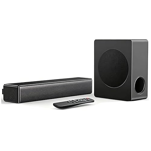 GEOYEAO Sound bar with subwoofer, 100W 2.1 ch soundbar w/Dolby Atmos Surround Sound System, 3D Bass Adjustable Home Theater Bluetooth TV Speaker