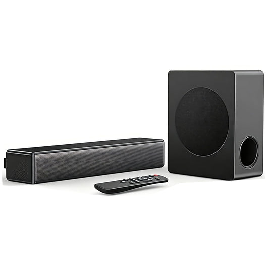 GEOYEAO Sound bar with subwoofer, 100W 2.1 ch soundbar w/Dolby Atmos Surround Sound System, 3D Bass Adjustable Home Theater Bluetooth TV Speaker