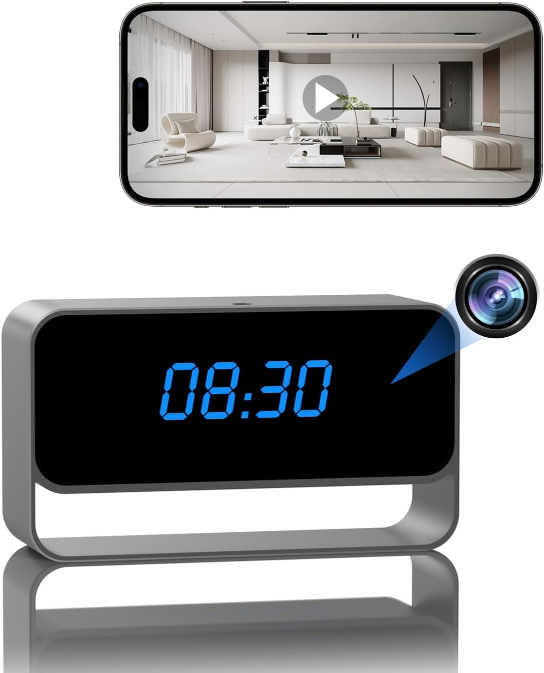 DuboCam Mini WiFi Camera with Clock - Full HD 1080P - Wireless Nanny Cam for Home Office Security - Strong Night Vision - Cloud Storage