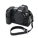for Canon EOS R5 Camera Case,Handmade Genuine Real Leather Half Camera Case Bag Cover for Canon EOS R5 Camera Bottom Opening Version + Hand Strap