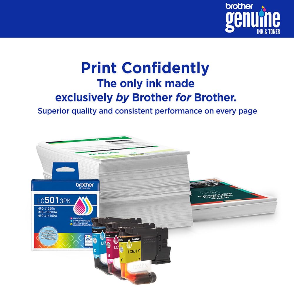 Brother Genuine LC501XL2PK (2 Black) LC501XL3PK (Cyan, Magenta, Yellow) High Yield Ink Cartridge Bundle with Deco Essentials Printer eBook