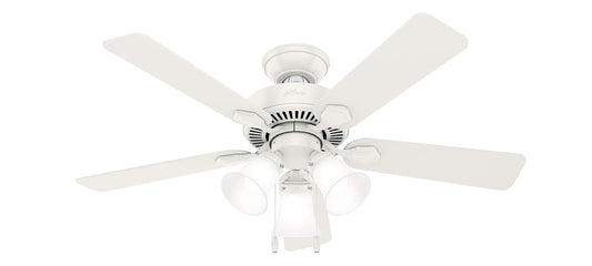 Hunter Fan 44 inch Traditional Fresh White Indoor Ceiling Fan with Light Kit and Pull Chain (Renewed)