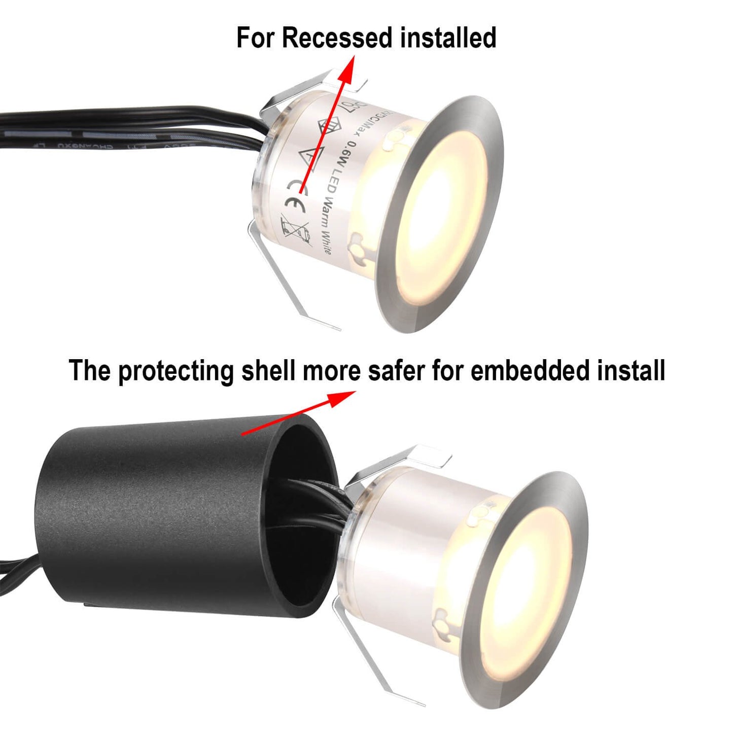 SMY Lighting 10 Pack Recessed LED Deck Light Kits with Protecting Shell, 32mm, Warm White, IP67 Waterproof, 12V Low Voltage, for Outdoor Garden