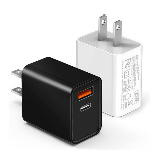 2-Pack Type C Charger Adapter, 20W Multiport Fast Charge Power Brick Cube for iPhone 16/17, iPad, iPod, Samsung Galaxy, Motorola, PS5, Huawei, HTC