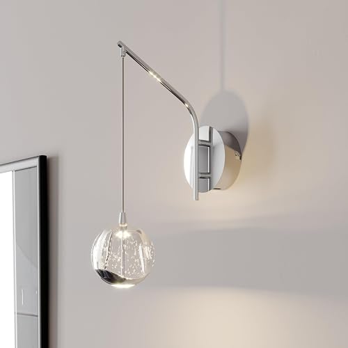 Lucande 13" Chrome Hanging Wall Sconce Vintage, Integrated LED Bubble Glass Globe, Modern Art Deco Hanging Wall Light for Bedroom, Living Room