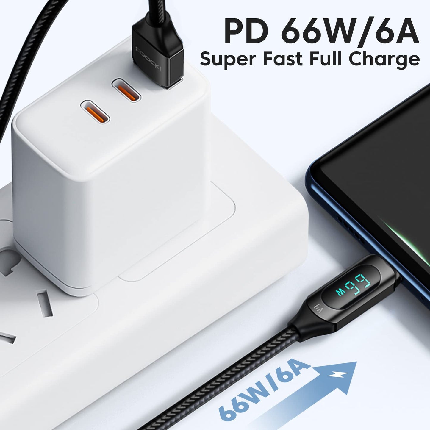 toocki 6.6FT USB A to USB C Cable Type C Charger Fast Charging 5A PD 100w USB C with LED Display, 480Mbps Data Nylon Braided for iPad Pro 12.9in iPad