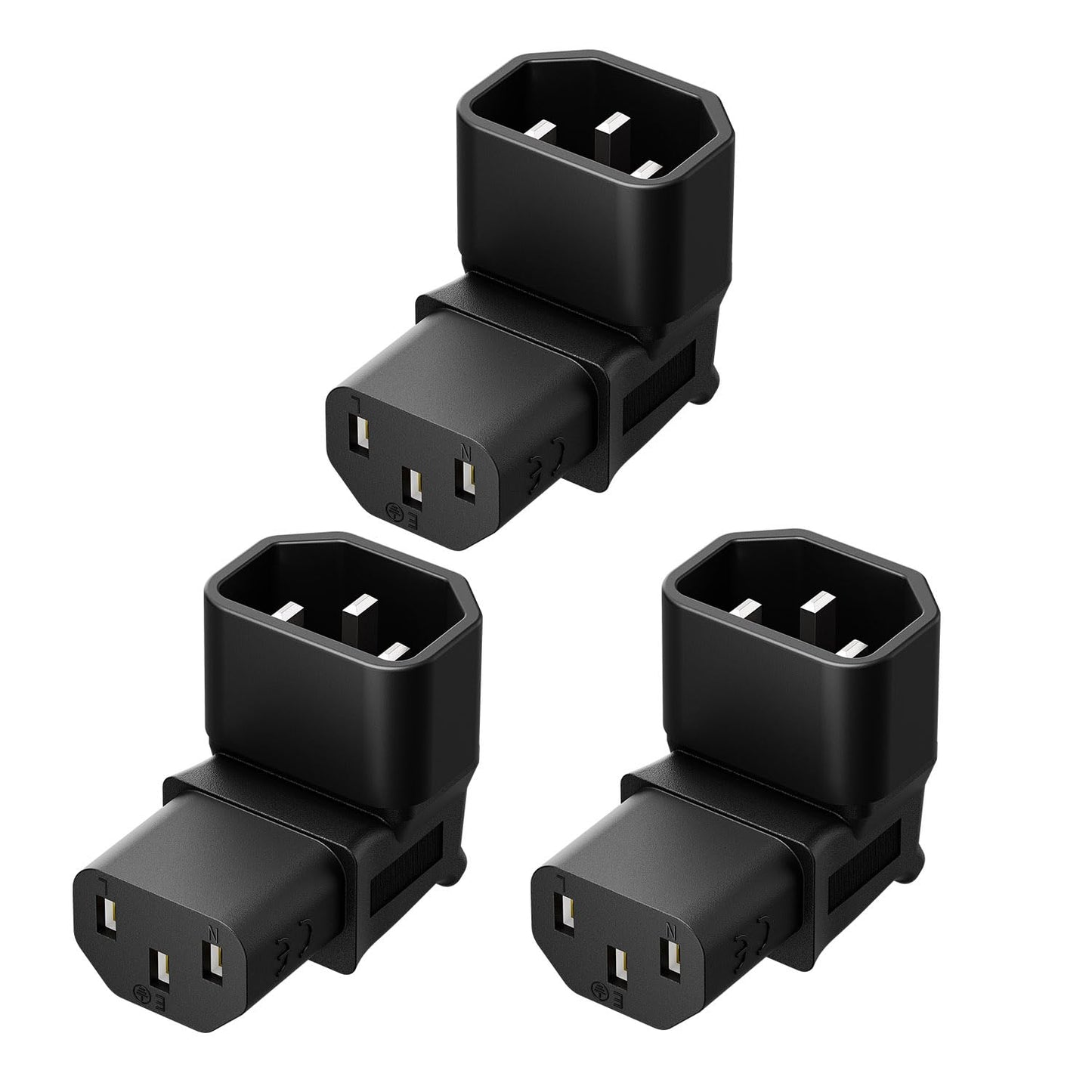 Vellcon [3Pack] IEC 320 C14 to C13 Right Angle AC Adapter, IEC 3Pole Male to Female 90Degree Down Angle AC Converter, C14 to C13 Vertical Down Angle…