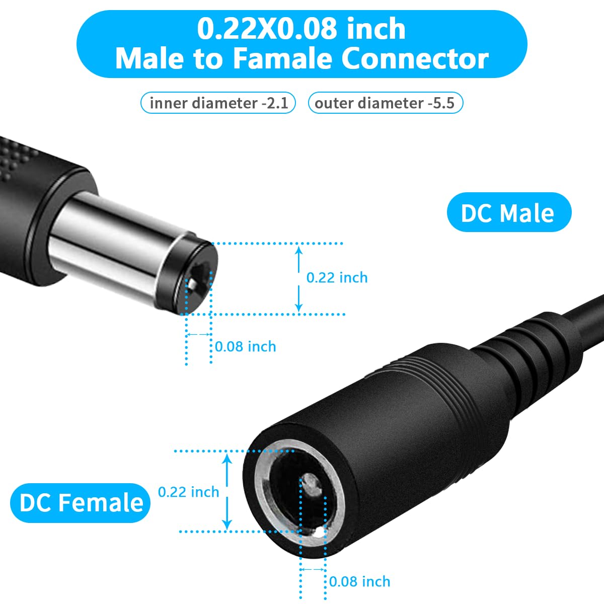 (4 Packs) Power Extension Cable 33ft Plug Power Adapter Extension Cable for CCTV Security Camera