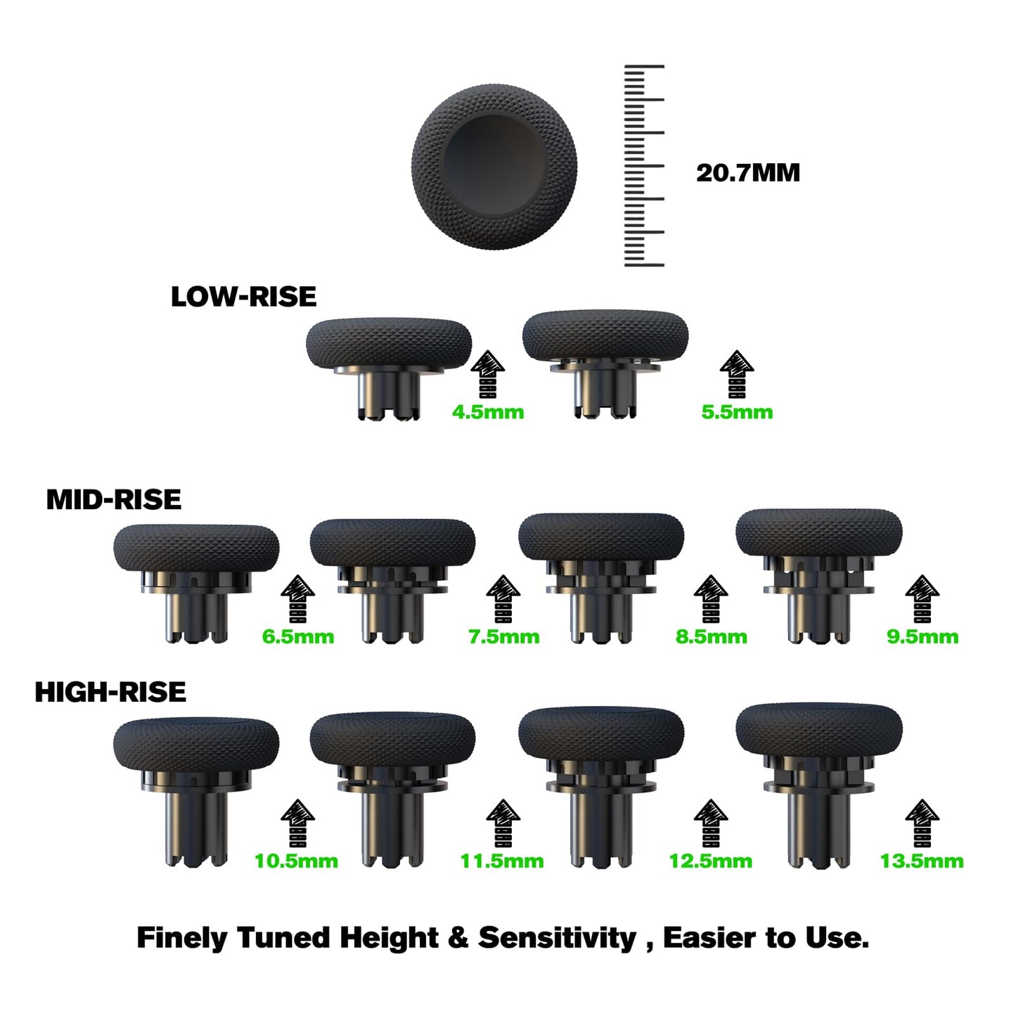 EXknight Controller Freaks for DualSense Edge, Height Adjustable Sticks for PS5 Pro Controller, 1 Low Rise(2 Heights), 1 Mid Rise(4 Heights), 1 High