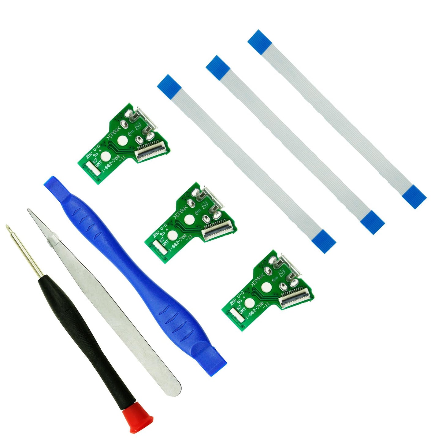 CTHTBZ 3pcs JDS-055 Replacement Charging Port for PS4 Slim Pro,Charger Socket Board Connector Module for PlayStation 4 Controller, Flex Cable, Tool