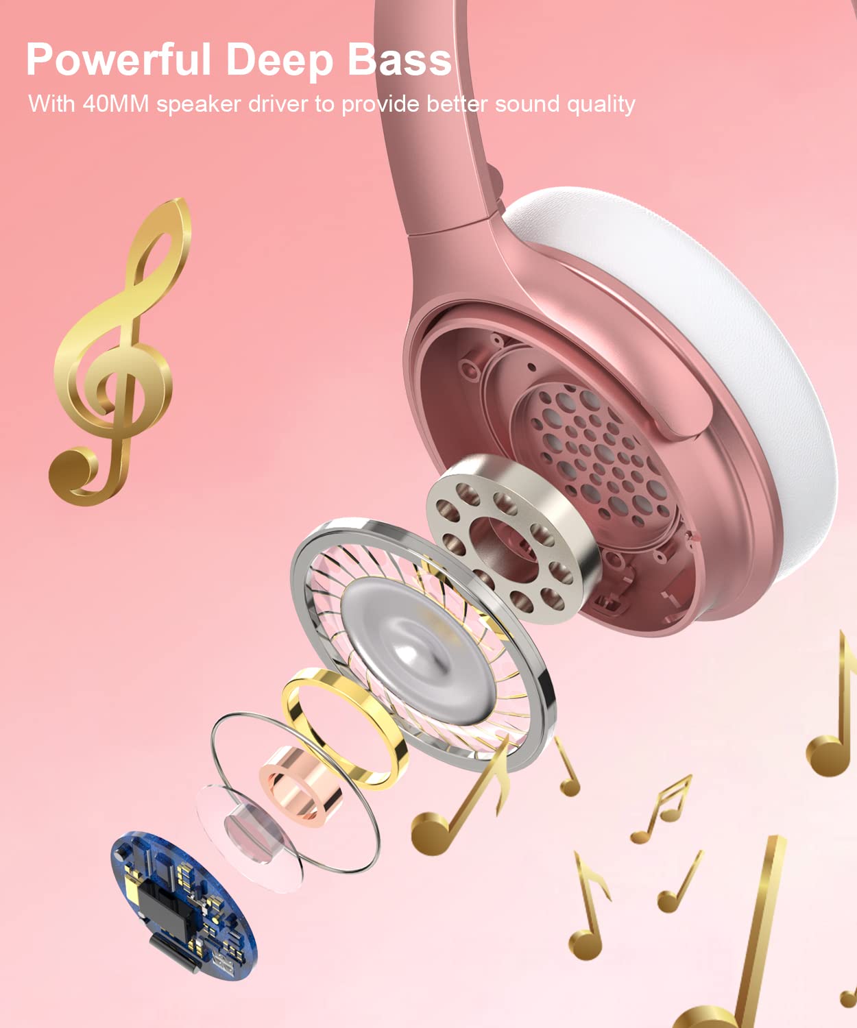 INFURTURE Pink Headphones Over Ear Headphones Active Noise Cancelling Bluetooth Headphones, Deep Bass Headset, Low Latency, 90H Playtime, Foldable…