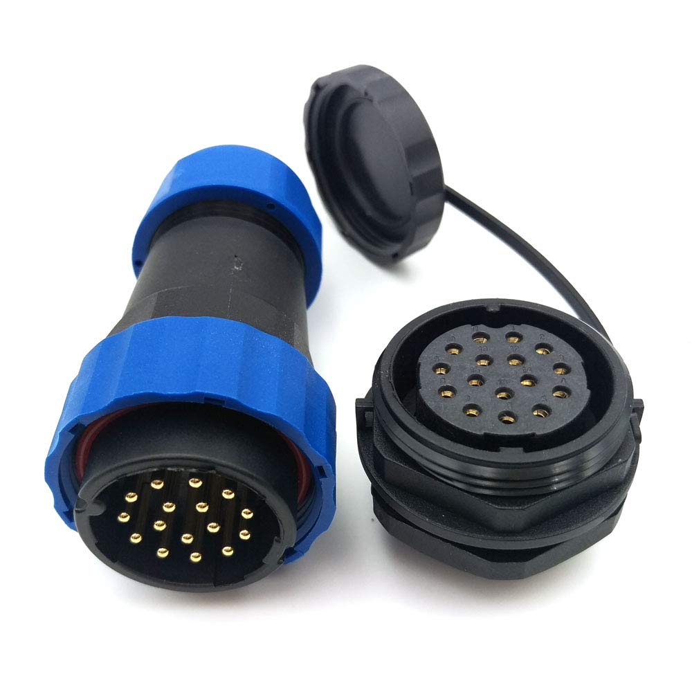 SZJELEN SD28 28MM IP68 16Pin Panel Mount Waterproof Wire Connector,Industrial Power Cable Connector (16-Pin, Panel Mount-Plug(Male)&Socket(Female))
