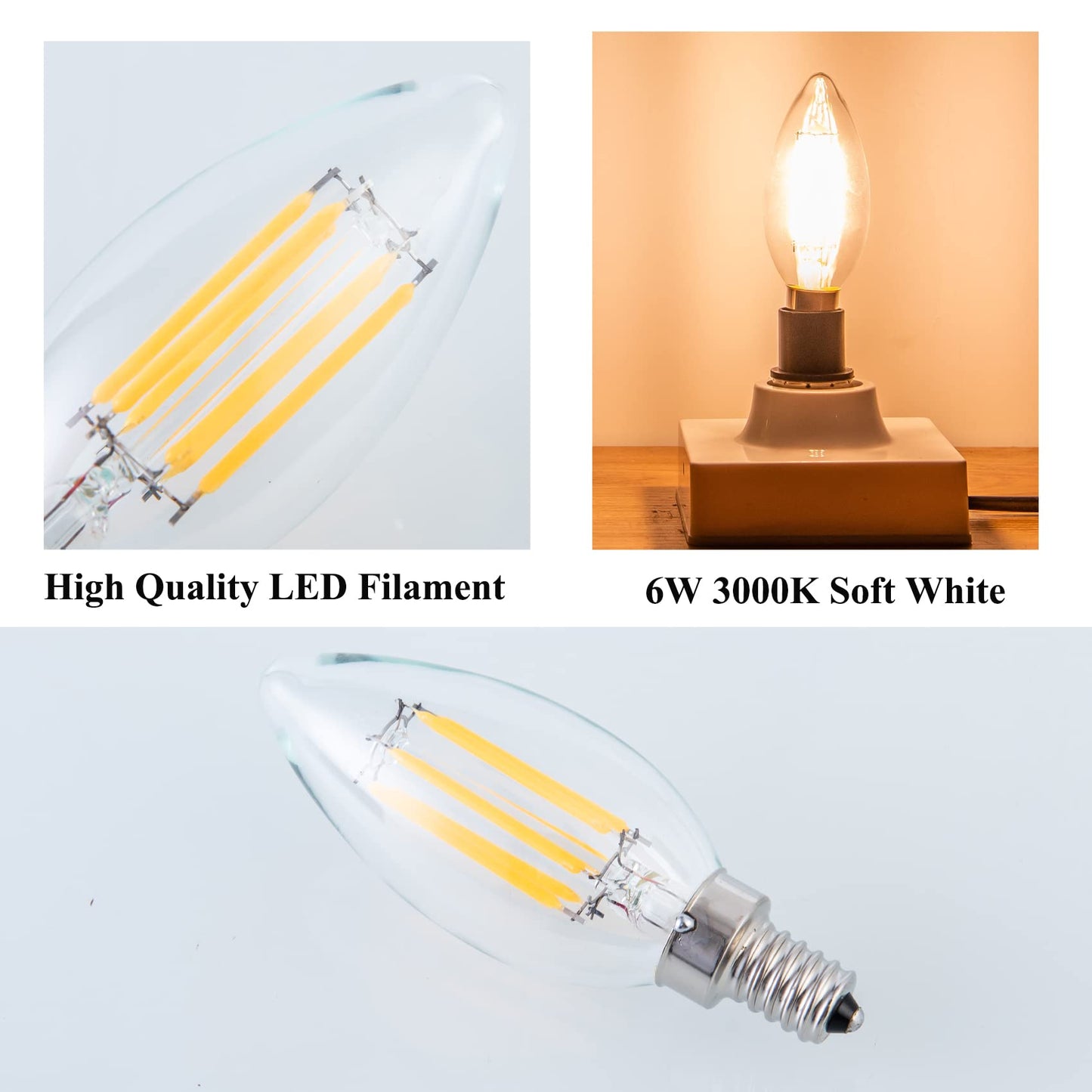 SHUWDKAR 12 Volt LED Candelabra Light Bulbs 60 Watt Equivalent E12 LED Bulb