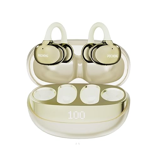 PEICHENG Earbuds Wireless Bluetooth Earphones, 5H Playback 50mAh+400mAh Power Case with Digital Display (Beige)