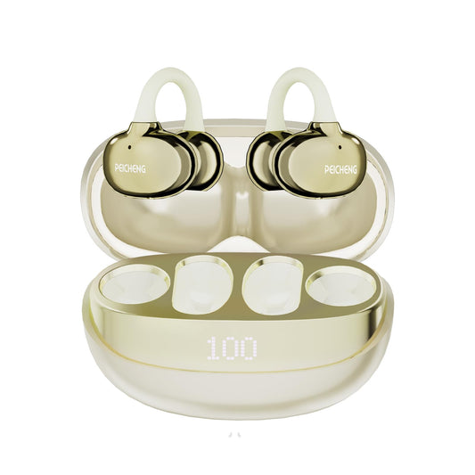 PEICHENG Earbuds Wireless Bluetooth Earphones, 5H Playback 50mAh+400mAh Power Case with Digital Display (Beige)