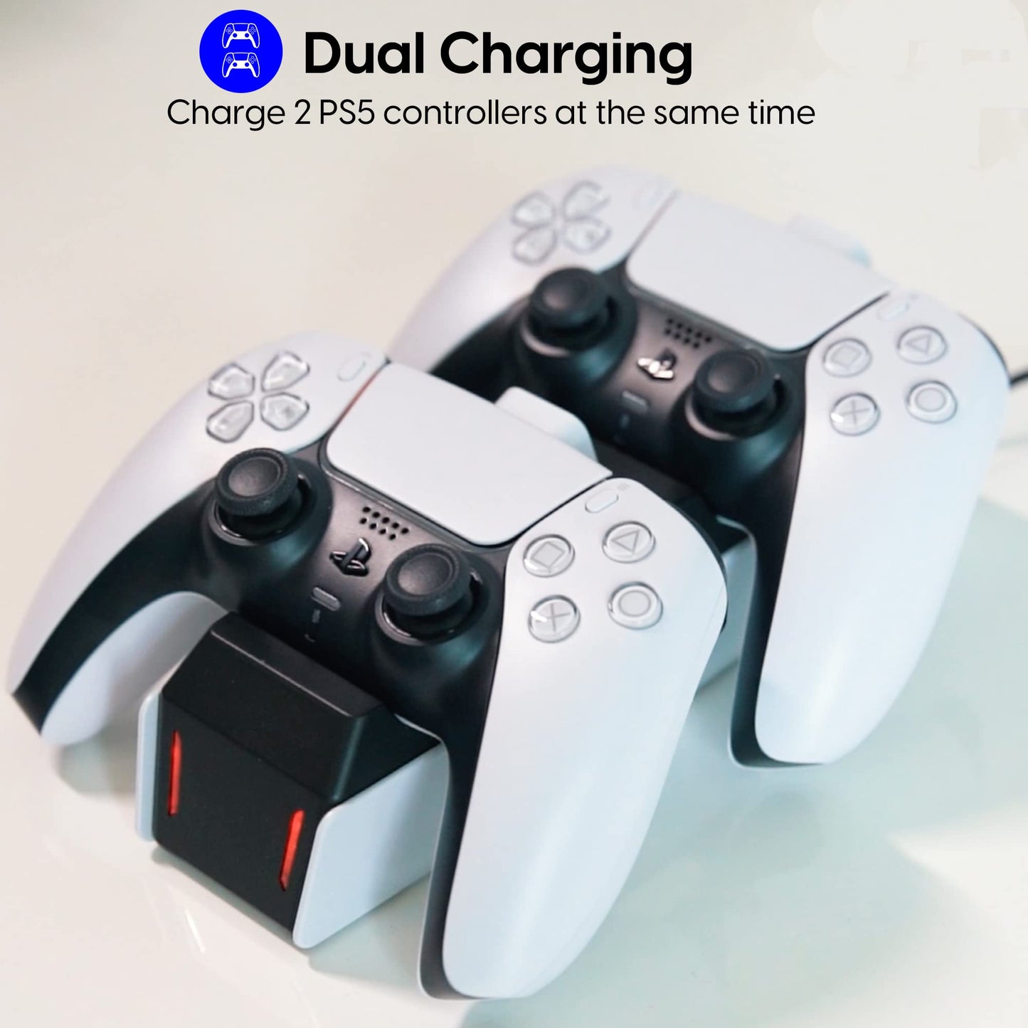 TalkWorks PS5 Controller Charger Station for PlayStation 5 - Fast Charging Dock Stand with Dual Detachable USB C Adapters