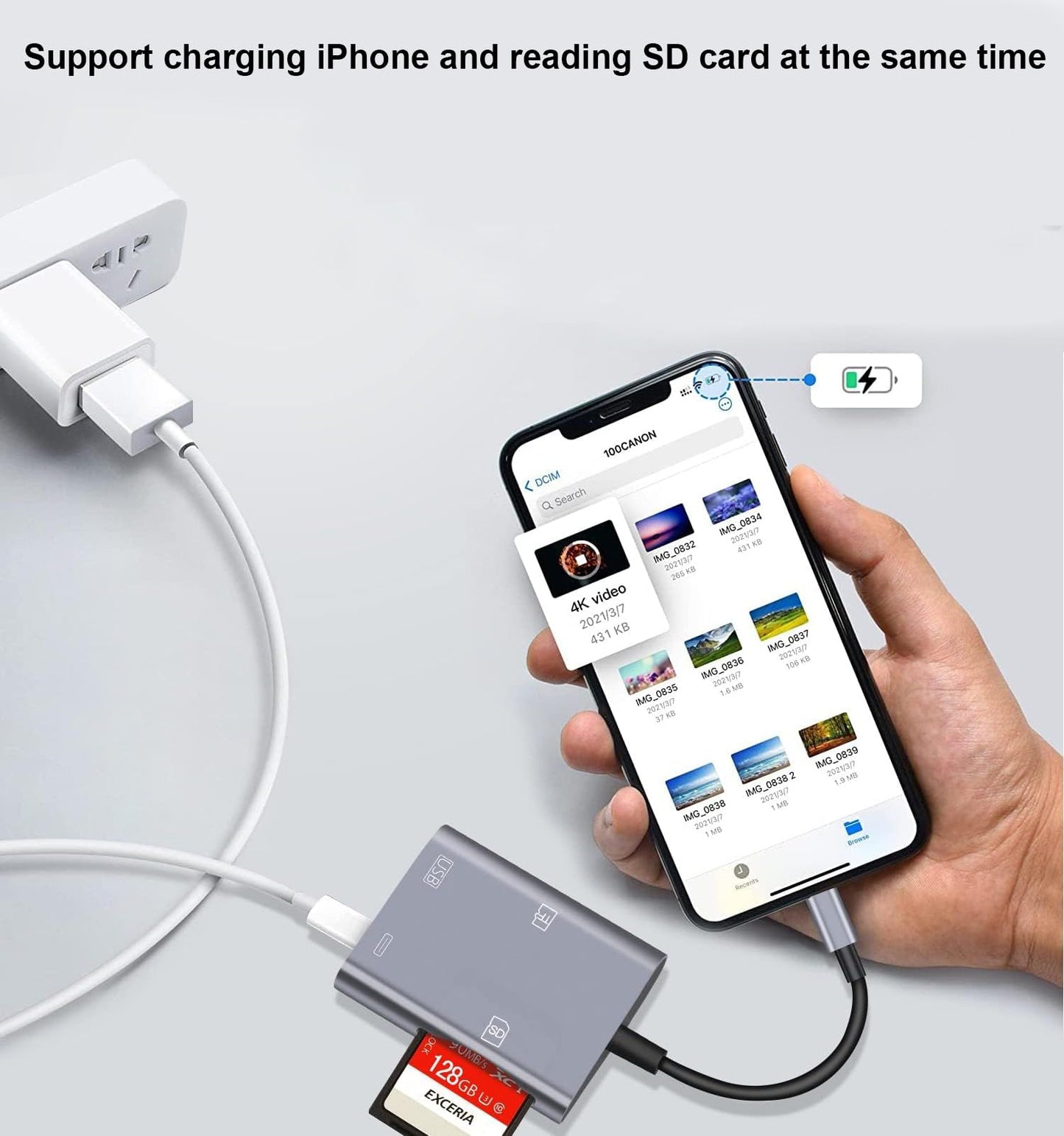 Apple Lightning to SD & TF Card USB Camera Adapter with Charging Port for iPhone/iPad, 4 in 1 Card Reader for USB Flash Drive, Keyboard, Mouse, Hubs